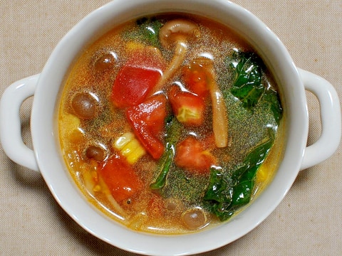 ケールとしめじとトマトの具沢山スープ